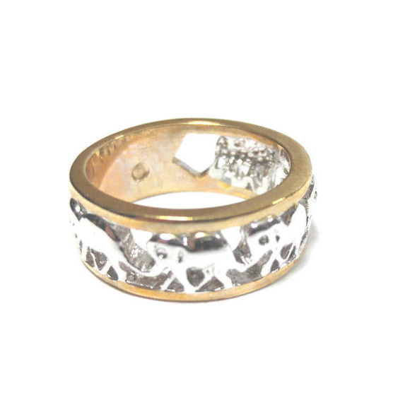Gold Silver Elephant Ring Circle of Life Band - Picture 4 of 7